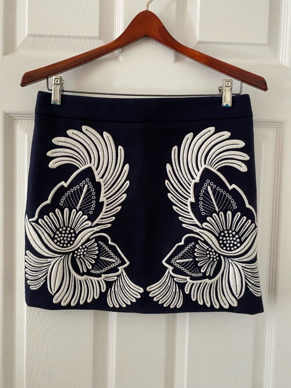 Stella McCartney Navy Mini Skirt with White Floral Embroidery